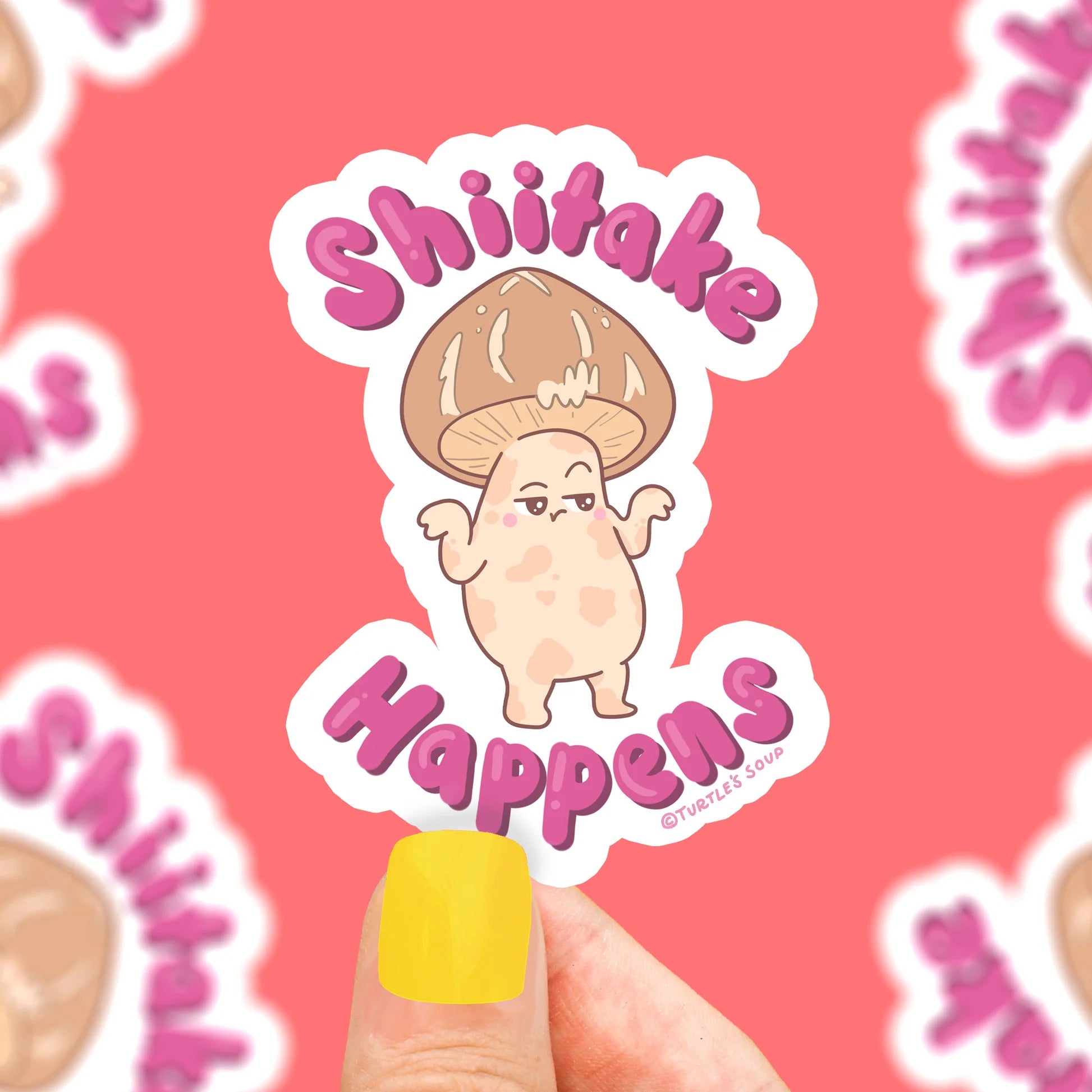 Shiitake Happens Funny Mushroom Pun Vinyl Sticker